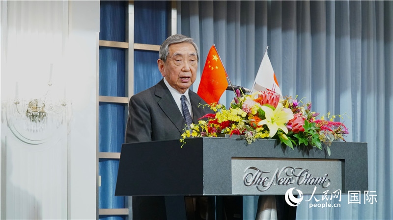 日本國際貿(mào)易促進(jìn)協(xié)會會長河野洋平發(fā)表致辭。人民網(wǎng) 蔣曉辰攝