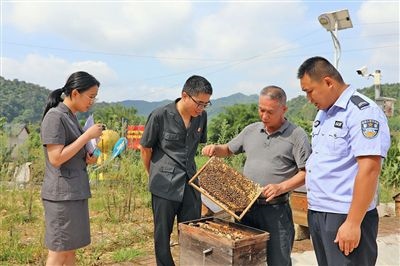  圖②：蒙山法院黃村法庭法官深入蜂蜜合作社，實地了解蜂農(nóng)需求。