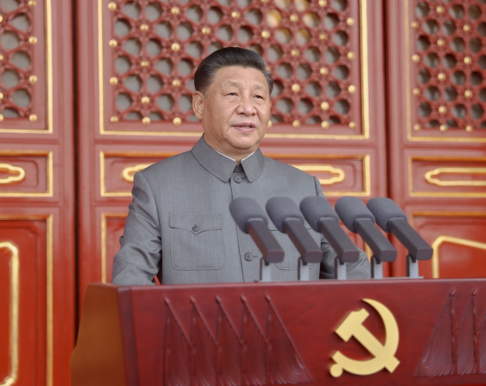 2021年7月1日，慶祝中國(guó)共產(chǎn)黨成立100周年大會(huì)在北京天安門(mén)廣場(chǎng)隆重舉行。習(xí)近平發(fā)表重要講話。新華社記者 鞠鵬 攝